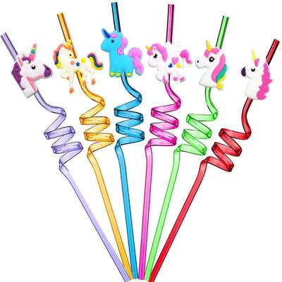 China Reusable Unicorn Straws Cartoon Colorful Curved Plastic Party Decoration Drinking Straws For Birthday Party Decorations for sale