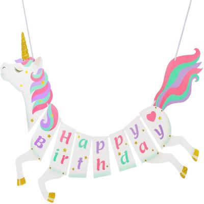 China Party Decoration Wholesale Unicorn Happy Birthday Sparkle Gold Glitter Banner for Unicorn Birthday Party Decorations for sale