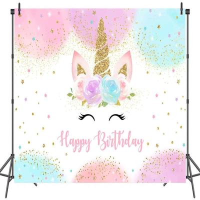 China Wholesale party decoration rainbow unicorn party backdrop banner for happy birthday party decoration for sale