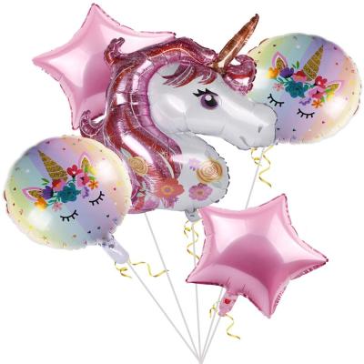 China Unicorn Party Decoration 5 pcs Pink Mylar Balloon Theme for Unicorn Birthday Party Baby Shower Wedding Decorations for sale