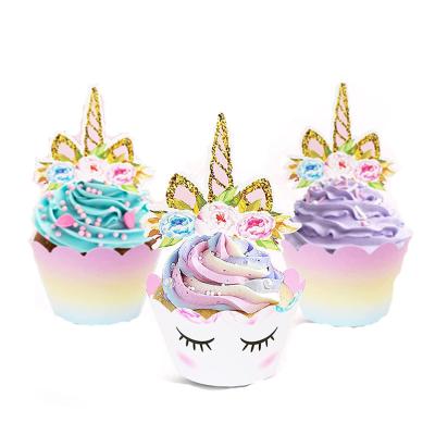 China Unicorn Rainbow Cupcake Toppers Cupcake Wrappers Reversible Party Decoration for Girl's Birthday Party Decorations for sale