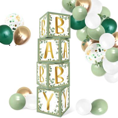 China Festival Decoration Green Baby Balloons Boxes Baby Shower Backdrop Blocks Gender Reveal Photo Props For Baby Shower Decorations for sale