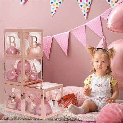 China Festival Decoration Rose Gold Baby Balloons Boxes Baby Shower Backdrop Blocks Gender Reveal Photo Props For Baby Shower Decorations for sale