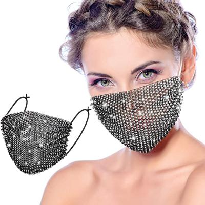 China Various Dances Wholesale Bling Rhinestone Face Covering Chain Crystal Metal Masquerade Face Coverings Ball Party For Women And Girls for sale