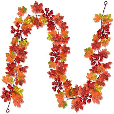 China Festival Decoration Artificial Maple Leaf Fall Garland with Red Berry for Thanksgiving Indoor Outdoor Decorations for sale