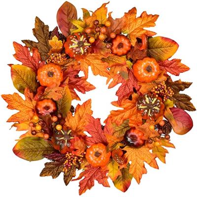 China Festival Decoration Artificial Maple Leaves Fall Garland Fall with Colorful Maple Leaves for Front Door Table Wall Thanksgiving Decoration for sale