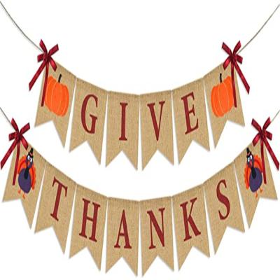 China Festival Decoration Thanks Burlap Thank You Giving Banner Thanksgiving Party Decorations for sale