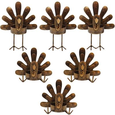 China Festival Decoration 6 Pack Metal Turkey Tea Light Candle Holders For Thanksgiving Day Party Decorations for sale