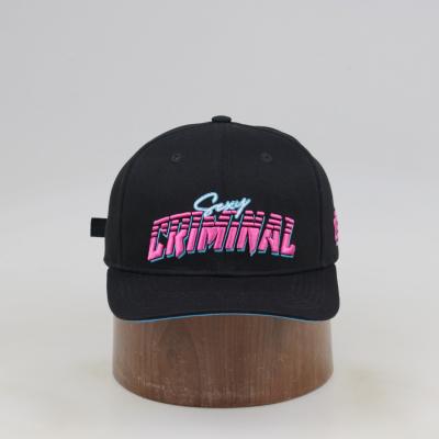 China Custom High Quality COMMON Cotton Print Logo Baseball Cap Embroidery 6 Panel Black Baseball Trucker Hat for sale