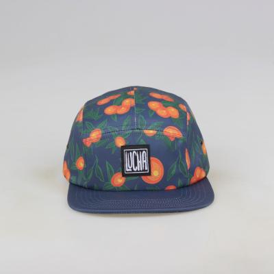 China breathable & Waterproof Sublimation Printed Flat Brim Snapback Cap Full Color Printing 5 Panel Hat for sale