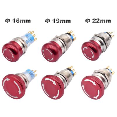 China Latching 16mm 19mm 22mm 1NO 1NC 2NO 2NC Emergency Stop Switch On Off Metal Red Mushroom Dome Head Latching Push Button Push-button Switch for sale