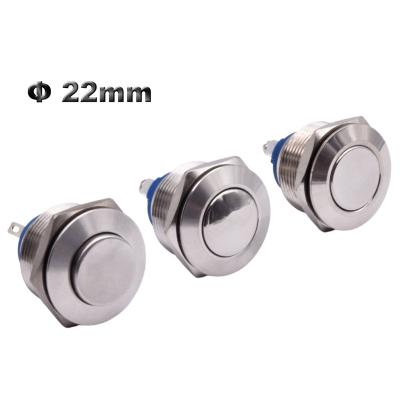 China Momentary 22mm Flat High Head Industrial Anti-vandal Momentary Switch Horn Metal Stainless Push Button Switch Solder Screw Pin 1NO for Car for sale