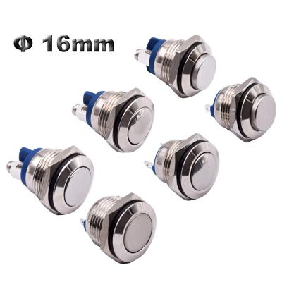 China Momentary 16mm DC AC Flat Round High Head 2pin On-off Switch Waterproof Momentary Reset Stainless Steel Metal Push Button Switch Screw for sale