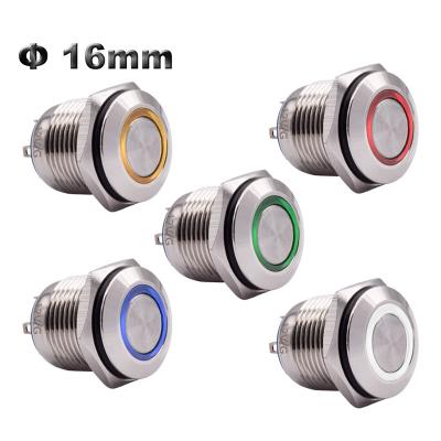 China Momentary Waterproof Stainless Steel 12 V Momentary On Off Metal Push Button Switch 24V Panel Mount 16mm LED Light Red Blue Green Switch for sale