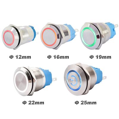 China Latching/Momentary Waterproof Momentary Push-button Switch Spdt Dpdt On/off Metal LED Push Button Latch Illuminated Switch 12mm 16mm 19mm 22mm 25mm for sale