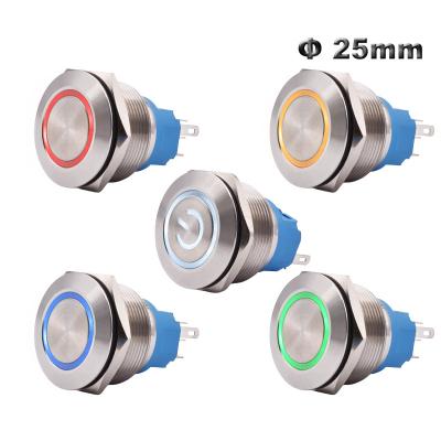 China Latching/Momentary 25mm 12V Stainless LED Momentary Latching Switch Waterproof Panel Mount Metal Push Button Control Switch On Off with Connector for sale