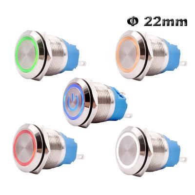 China Latching/Momenatry 12V 24V 220V Waterproof Spdt Dpdt Switch 22mm Maintained Momentary Latch Power 2NO 2NC Metal Push Button Switch with LED Light for sale