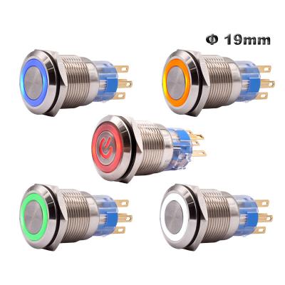 China Latching/Momentary White Red Green Blue LED Light Spdt 1NO 1NC Switch Momentary Latching Illuminated Metal Push Button Switch 19mm Stainless Steel for sale