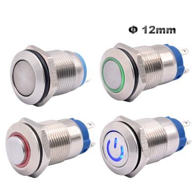 China Momentary/Latching Flat stainless steel Metal Switch On Off Push-button Momentary Latching 12V 24V LED Illuminated Micro Push Button Switch 12mm for sale