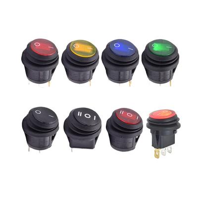 China Plastic Waterproof On Off On Rocker Switch 12V 24V 2pin 3pin with LED Lamp Illumination Round Rocker Switch Red Green Yellow Blue Light for sale