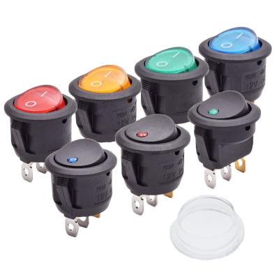 China Plastic Mini KCD1 2 3 Pin Round Plastic Electrical Control Illuminated Dot Red Green Yellow Blue Rocker Switch 12V 24V Light for sale