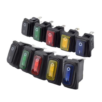 China Metal+Plastic CDK1 CDK3 12V 24V 220V Square Boat SPST On Off Waterproof Rocker Spade Terminal Switch 2 3 Pin with Red Green Blue Yellow LED for sale