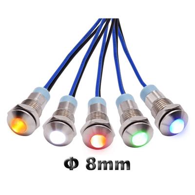 China Nickel plated brass Wire Leading Warning Red Green Blue White Metal 8mm Pilot Light LED Equipment Indicator Signal Lamp Light 12V 24V 110V 220V for sale