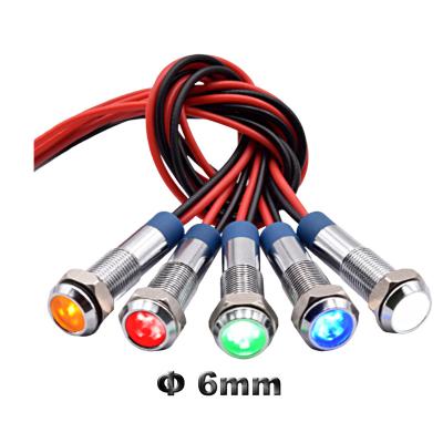 China Nickel plated brass 6mm Panel Mount Flat 12V 110V 220V LED Running Indicator Signal Lamp Red Green Blue White light with Wire for Industry Machine for sale