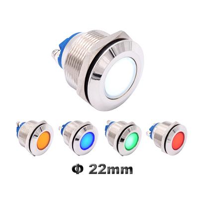 China Chrome 22mm Panel Mount Blue Red Green Metal Signal Lamp Electric Equipment CE LED AC/DC Indicator Light 12V 24V for Car Screw Terminal for sale