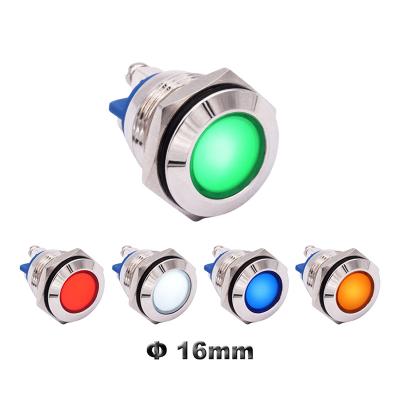 China Chrome Waterproof Equipment Power Red/Green Flat Indicator Pilot Warning Light LED Panel Mount 16mm Signal Lamp 12V 24V 110V 220V for sale