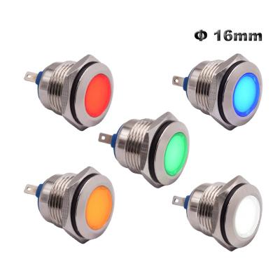 China Chrome 16mm Panel Mount 12V 24V DC Power Electric LED Metal Busy Small Indicator Pilot Light Signal Lamp 110V 220V AC Red Green Blue for sale