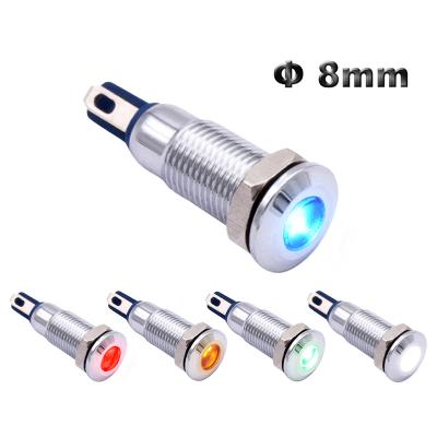 China Nickel plated brass Waterproof Metal 8mm 3V 12V 24V 48V 220V Small Pilot LED Warning RGB Indicator Light Red Green Blue Yellow White Signal Lamp for sale