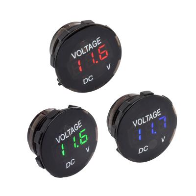 China Plastic LED Display Panel Mount Volt Measuring Meter Voltage 12V 24V DC Digital Battery Round Voltmeter for Car Camper Motorcycle Boat for sale