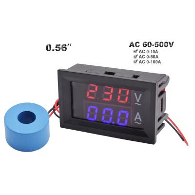 China Plastic 0.56 Small Digital AC 60-500V Volt Voltage Current Ampare Meter Dual Display Panel Mount Voltmeter Ammeter Current Transformer for sale