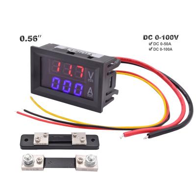 China Plastic 0.56 Inch Mini Digital DC 0-100V Voltmeter Ammeter 50A 100A Volt Voltage and Current Amp Ampere Tester Meter with Shunt for sale