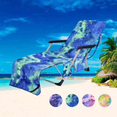 China Japandi Pool Beach Chair Cover Sunbathing Mat With Side Pocket Portable Folding Chair Cloth Ocean Sky Blue Lounge Deck Chair Strap Cover for sale