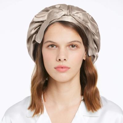 China Wholesale Custom Logo High-Quality 100% double-sided natural silk sleep picture satin hair bonnet for sale