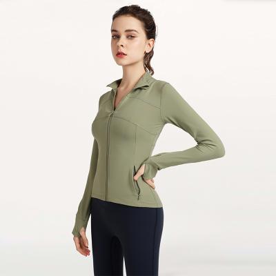 China Breathable Europe and America yoga clothes Nude feeling long sleeve fast drying fitness running yoga top coat zipper sports blouse women for sale