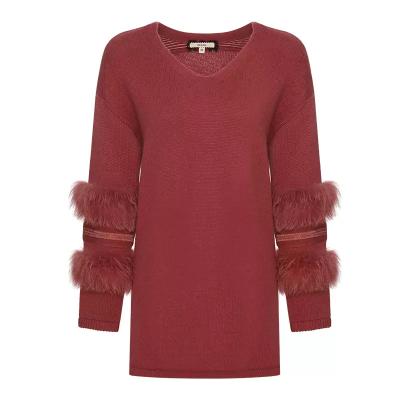 China Anti-wrinkle Women's V-neck cashmere knit loose pullover sweater for sale