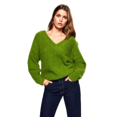 China Anti-wrinkle Women's sweater New European-style fashion V-neck long sleeve curl knit sweater for autumn/Winter 2022 for sale