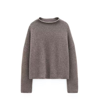 China Anti-wrinkle Ladies' sweater 2022 dark grey-brown funnel-neck loose sweater for sale