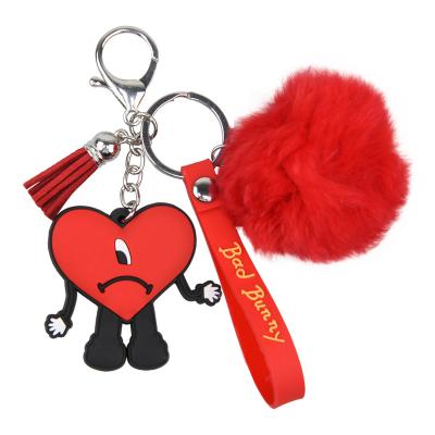 China Wholesale Colorful Rubber Key Holder Rabbit Fur Key Chain Bad Charms With Rabbit Fur Balls Pompom Key Chain for sale