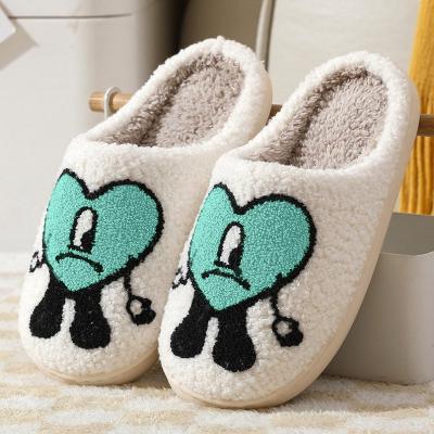 China Fashion Trend Rabbit Bads Main Chain Cute Fuzzy Slides Slippers And Indoor Flat Warm Rabbit Smiley Winter Slippers Covering Ladies Bad for sale