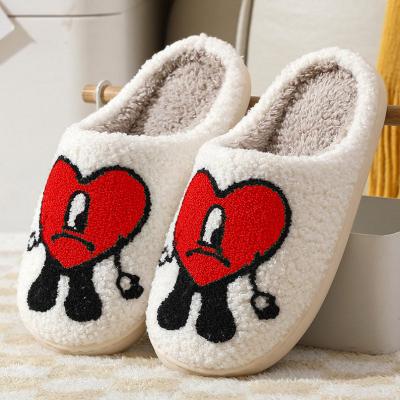 China Custom Logo House Warm Indoor Slippers Cute Red Heart Bad Bunny Slippers Slides Ladies Winter Fashion Trend Hot Sale Stock for sale