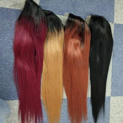 China MYSURE 26inch NATURAL Straight Human Hair Mix Wigs Mixed Hair T Piece Lace Blend Human Hair Wig for sale