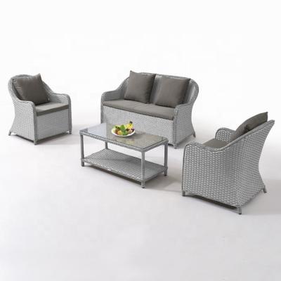 China All Weather Allowed Wholesale 4 Pcs Backyard Garden Furniture Set Patio Relax Outdoor Aluminum Rattan Sofa for sale