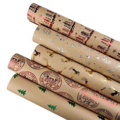 China 76.2cmx3.65m Wholesale Greaseproof or Customized Hot Stamping Kraft Paper Wrapping Gift Paper Roll For Greaseproof Christmas Wood Pulp Craft Paper for sale