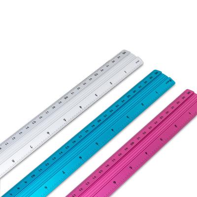 China Student& Promotional Custom Logo 30 Cm Blue Rose Yellow Silver Aluminum Ruler for sale