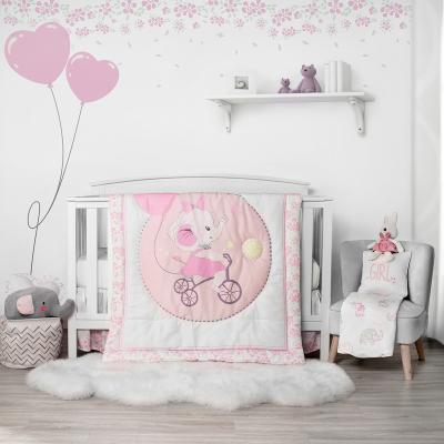 China Cute Pink Baby Crib Bedding Set Babies 4Pcs Crib Bedding Set Cartoon Elephant Baby Crib Bedding Set Anti-static Crib Bedding Set for sale