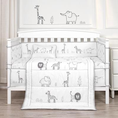 China Anti-Static Nursing Crib Set 4pk 100% Organic Cotton Bedding Baby Crib Comforter Fitted Bedding Wholesale Animal Theme Baby Bedding Set for sale